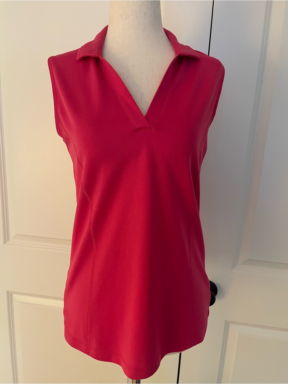 PGA Tour Golf Polo Performance V Neck Collared Top, Pink, Sleeveless